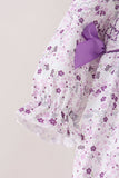 Purple floral smocked bow bubble Aaria Tees