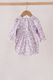 Purple floral smocked bow bubble Aaria Tees