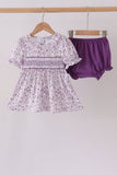 Purple floral smocked ruffle bloomer set - Aaria Tees Aaria Tees