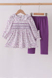 Purple floral smocked pants set - Aaria Tees Aaria Tees