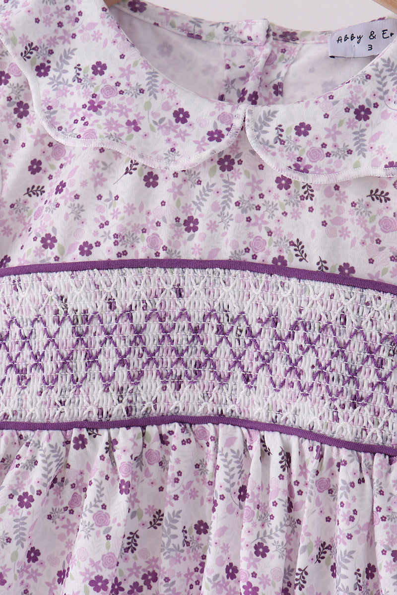 Purple floral smocked pants set - Aaria Tees Aaria Tees