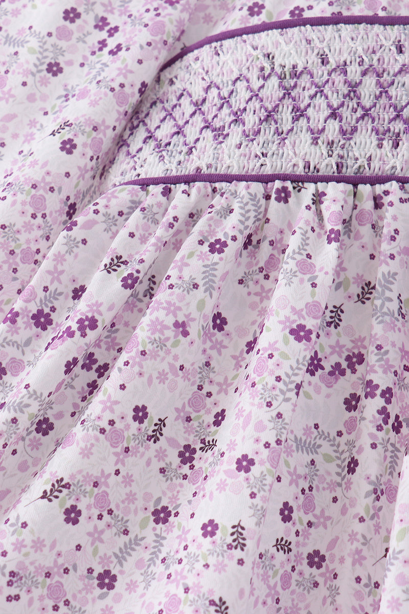 Purple floral smocked pants set - Aaria Tees Aaria Tees