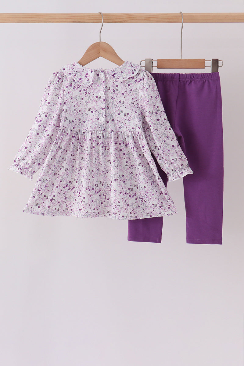 Purple floral smocked pants set - Aaria Tees Aaria Tees