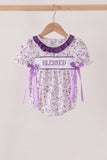 Purple floral blessed smocked ruffle bubble Aaria Tees