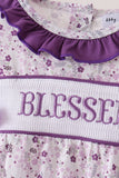 Purple floral blessed smocked ruffle bubble Aaria Tees