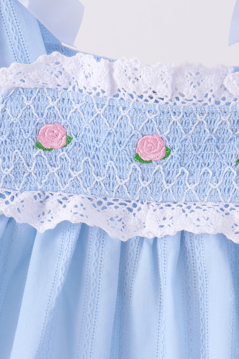 Blue Floral Smocked Lace Bloomer Set - Aaria Tees Aaria Tees
