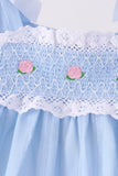 Blue Floral Smocked Lace Bloomer Set - Aaria Tees Aaria Tees