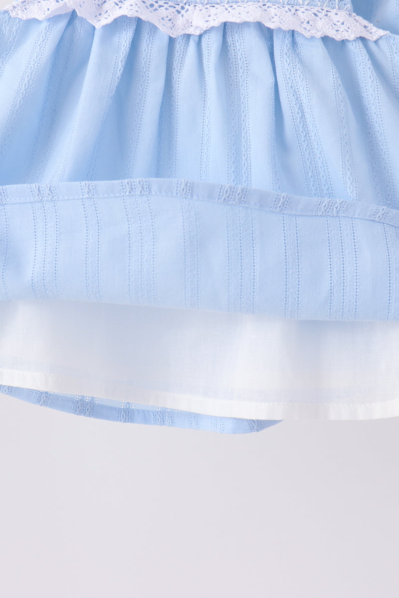 Blue Floral Smocked Lace Bloomer Set - Aaria Tees Aaria Tees