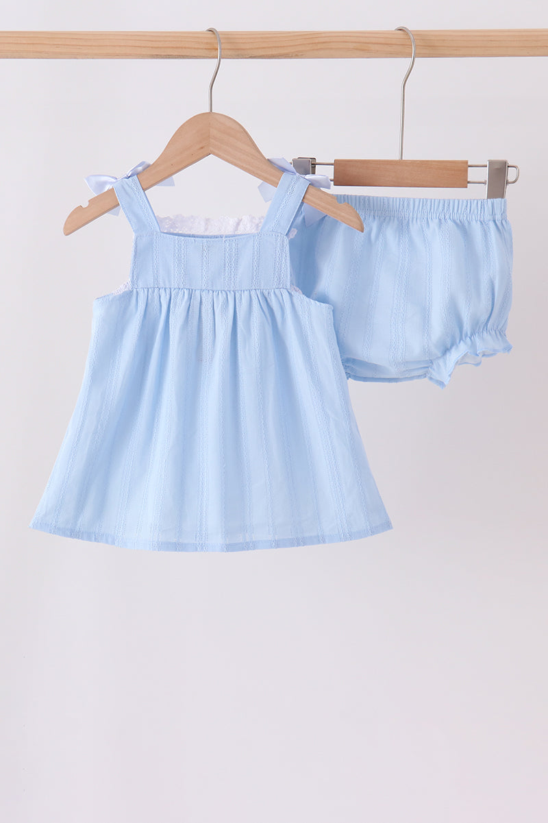 Blue Floral Smocked Lace Bloomer Set - Aaria Tees Aaria Tees