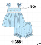 Blue Floral Smocked Lace Bloomer Set Aaria Tees