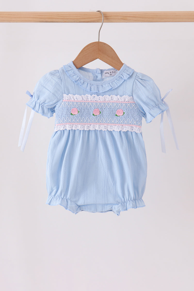 Blue Floral Smocked Lace Bubble - Aaria Tees Aaria Tees