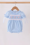 Blue Floral Smocked Lace Bubble - Aaria Tees Aaria Tees
