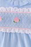Blue Floral Smocked Lace Bubble - Aaria Tees Aaria Tees