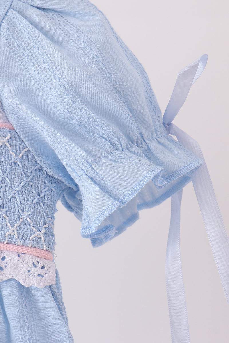 Blue Floral Smocked Lace Bubble - Aaria Tees Aaria Tees