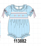 Blue Floral Smocked Lace Bubble Aaria Tees