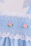 Blue Floral Smocked Lace Ruffle Pants Set - Aaria Tees Aaria Tees