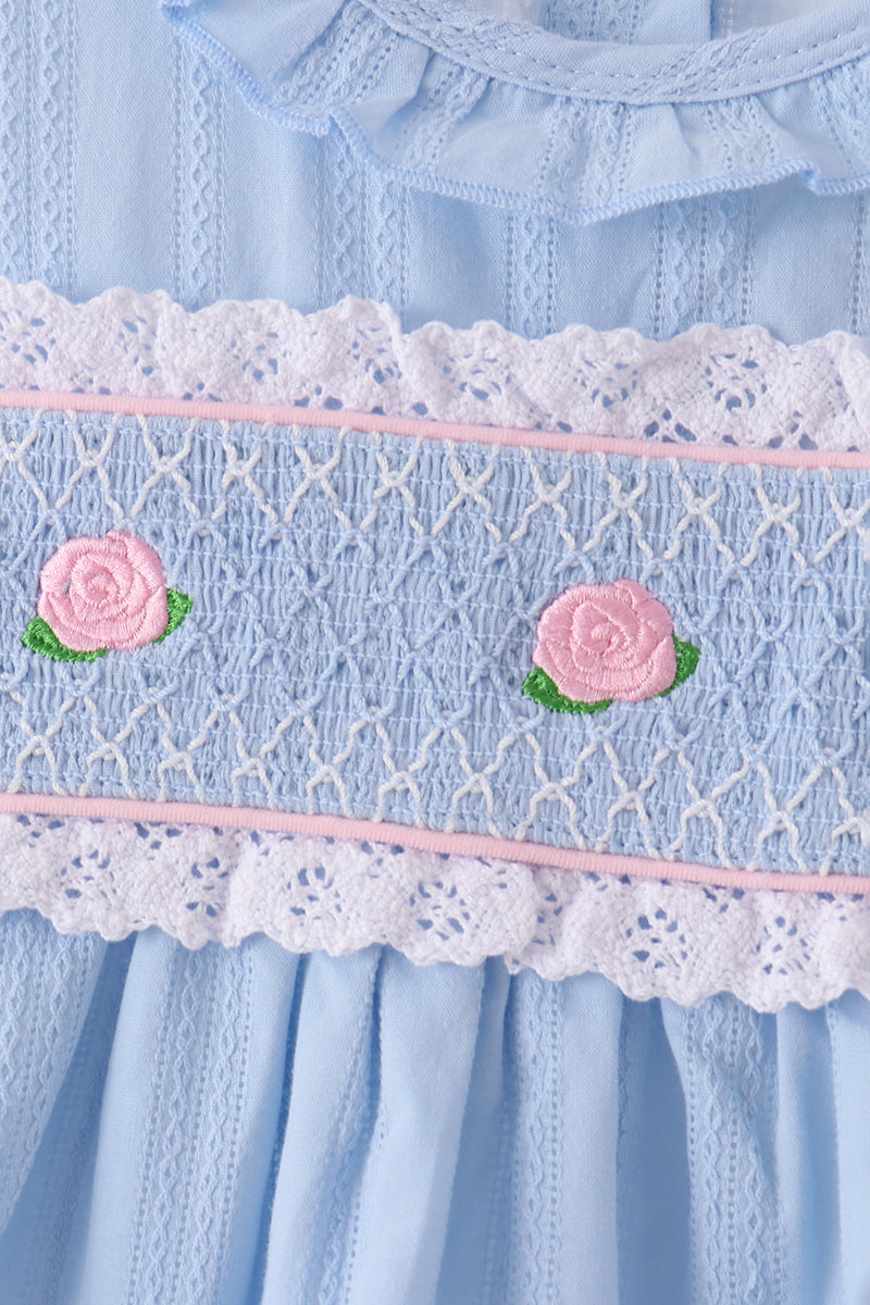 Blue Floral Smocked Lace Ruffle Dress - Aaria Tees Aaria Tees