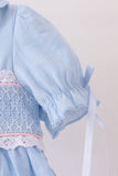 Blue Floral Smocked Lace Ruffle Dress - Aaria Tees Aaria Tees