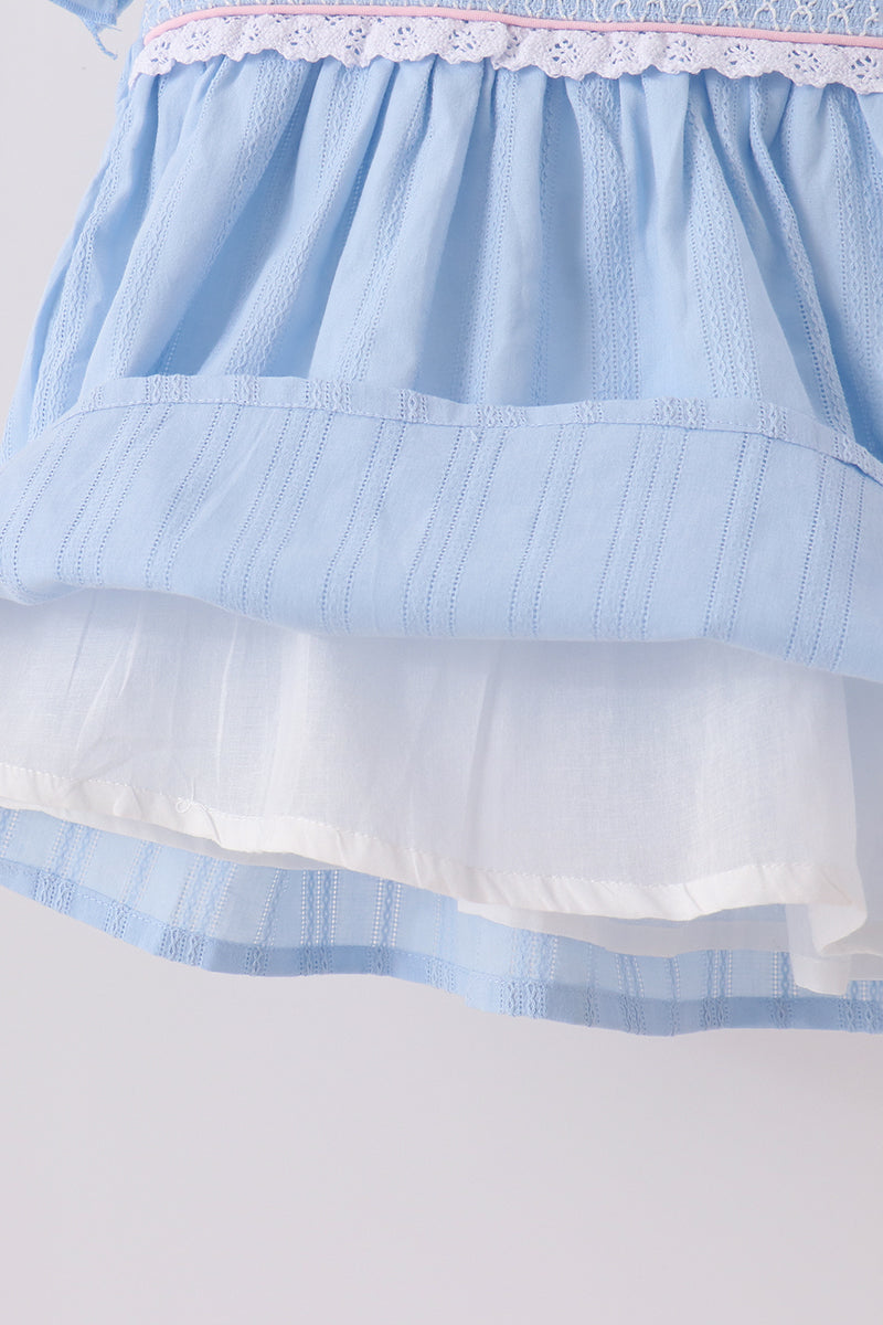 Blue Floral Smocked Lace Ruffle Dress - Aaria Tees Aaria Tees