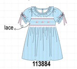 Blue Floral Smocked Lace Ruffle Dress Aaria Tees