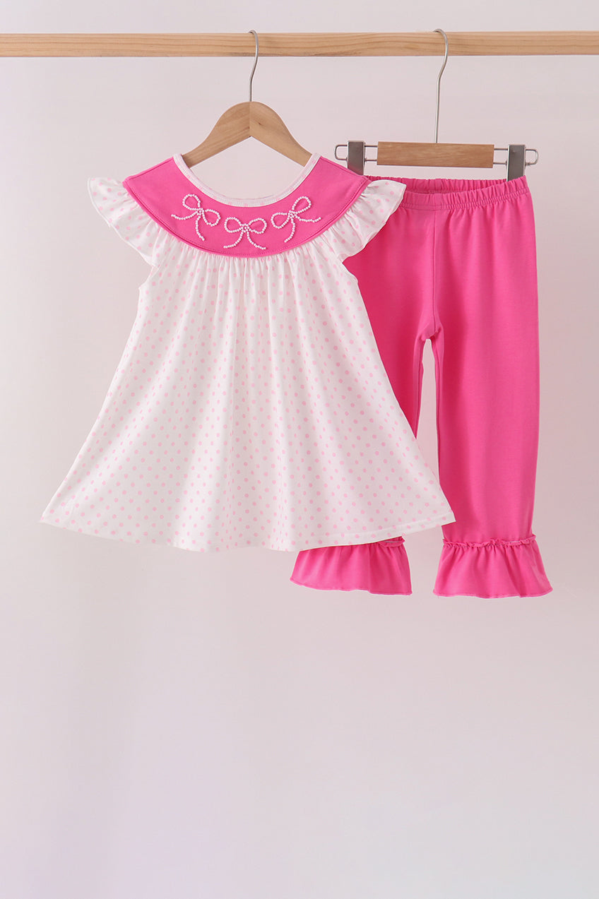 Pink bow pearl ruffle pants set - Aaria Tees Aaria Tees