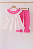 Pink bow pearl ruffle pants set - Aaria Tees Aaria Tees