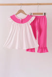 Pink bow pearl ruffle pants set - Aaria Tees Aaria Tees