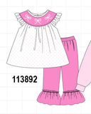 Pink bow pearl ruffle pants set Aaria Tees
