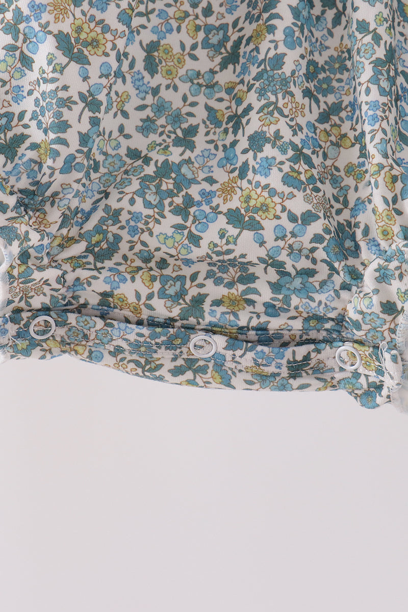 Sage Floral Smocked Bow Bubble - Aaria Tees Aaria Tees