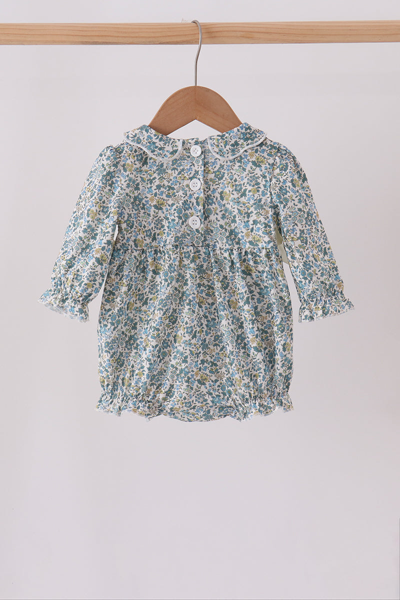 Sage Floral Smocked Bow Bubble - Aaria Tees Aaria Tees