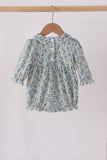 Sage Floral Smocked Bow Bubble - Aaria Tees Aaria Tees