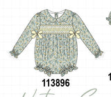 Sage Floral Smocked Bow Bubble Aaria Tees