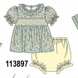 Sage Floral Smocked Ruffle Bloomer Set Aaria Tees