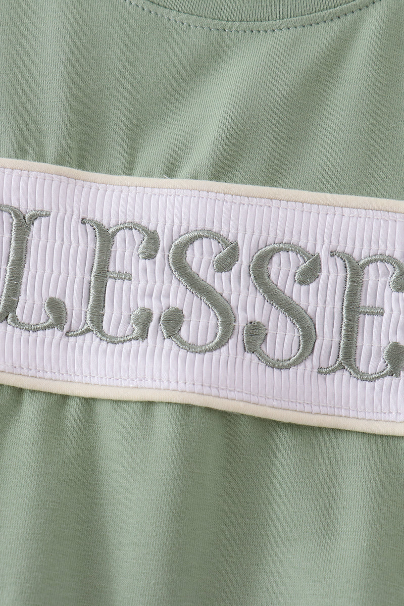 Sage Blessed Smocked Top - Aaria Tees Aaria Tees
