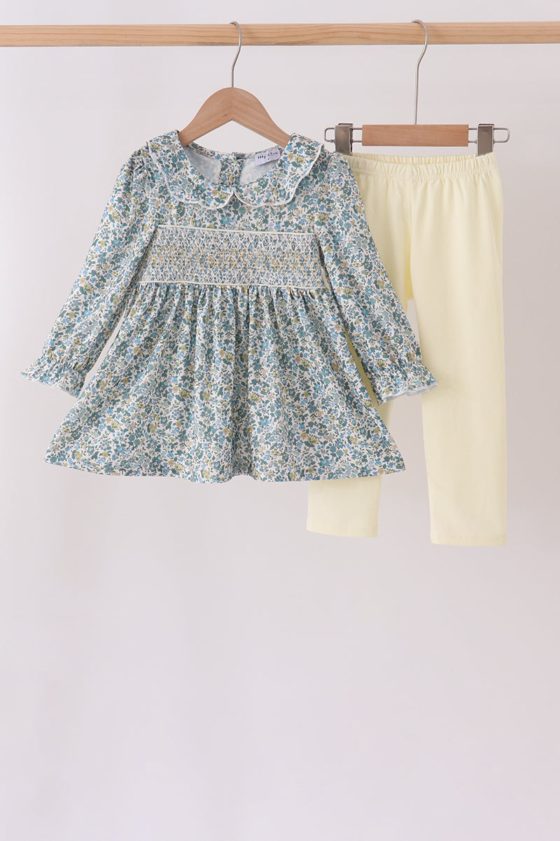 Sage Floral Smocked Pants Set - Aaria Tees