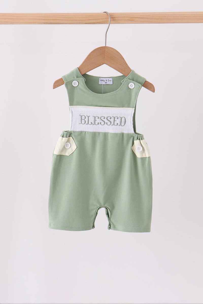 Sage Blessed Smocked Jon Jon - Aaria Tees