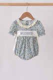 Sage Floral Blessed Smocked Ruffle Bubble - Aaria Tees Aaria Tees