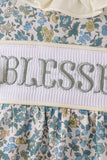 Sage Floral Blessed Smocked Ruffle Bubble - Aaria Tees Aaria Tees