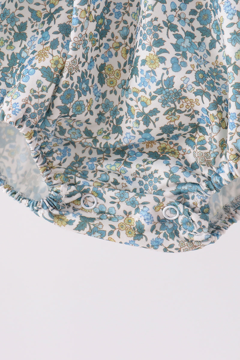 Sage Floral Blessed Smocked Ruffle Bubble - Aaria Tees Aaria Tees