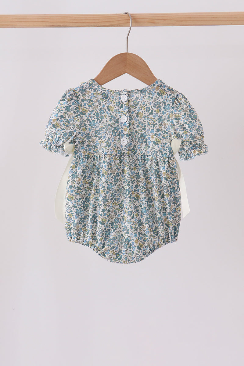 Sage Floral Blessed Smocked Ruffle Bubble - Aaria Tees Aaria Tees