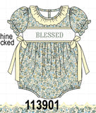 Sage Floral Blessed Smocked Ruffle Bubble Aaria Tees