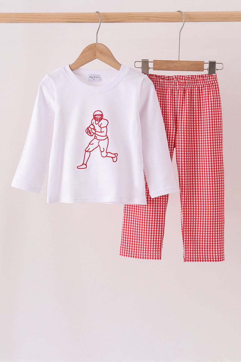 Red Football Embroidery Pants Set - Aaria Tees