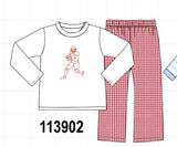 Red Football Embroidery Pants Set Aaria Tees