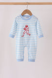 Blue Football Embroidery Stripe Romper - Aaria Tees Aaria Tees