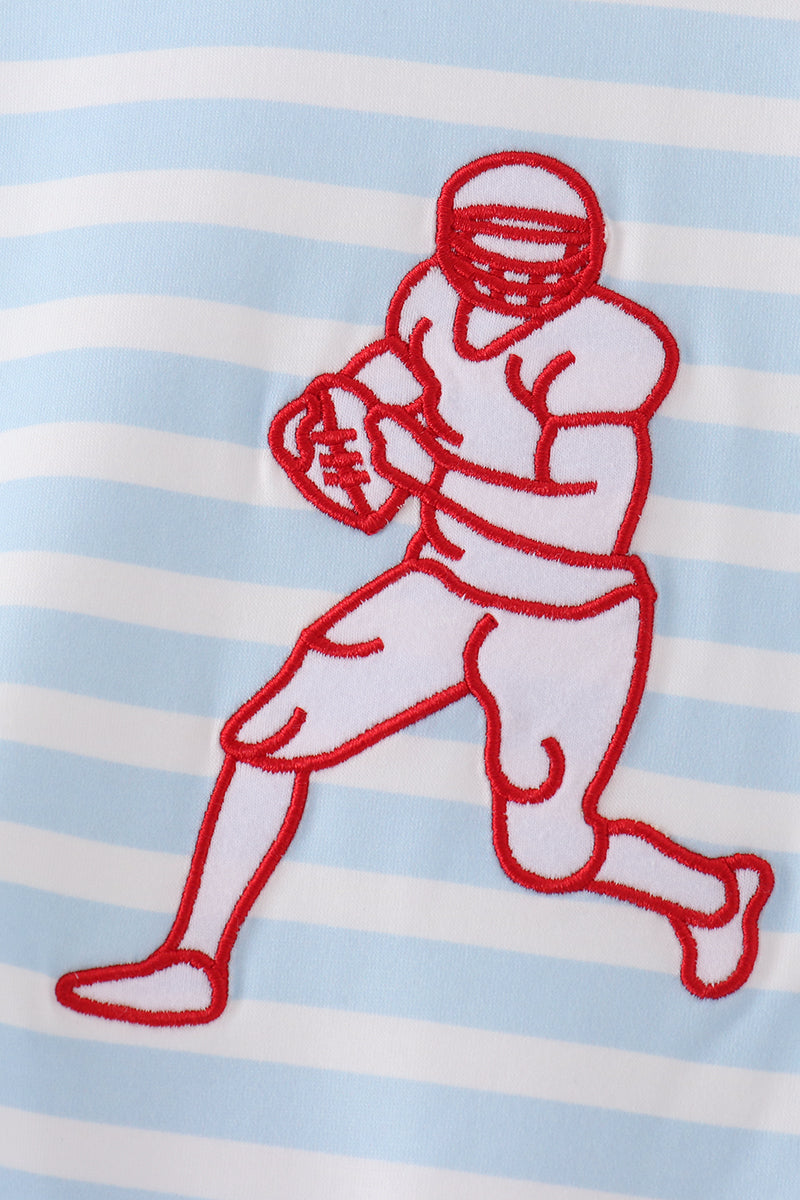 Blue Football Embroidery Stripe Romper - Aaria Tees Aaria Tees