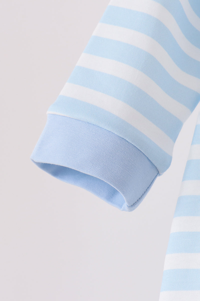 Blue Football Embroidery Stripe Romper - Aaria Tees Aaria Tees