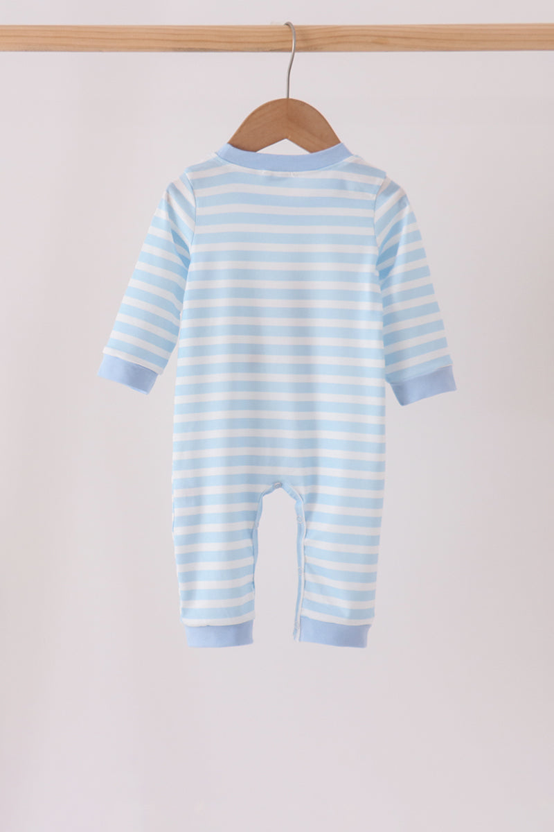 Blue Football Embroidery Stripe Romper - Aaria Tees Aaria Tees