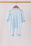 Blue Football Embroidery Stripe Romper - Aaria Tees Aaria Tees