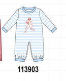 Blue Football Embroidery Stripe Romper Aaria Tees