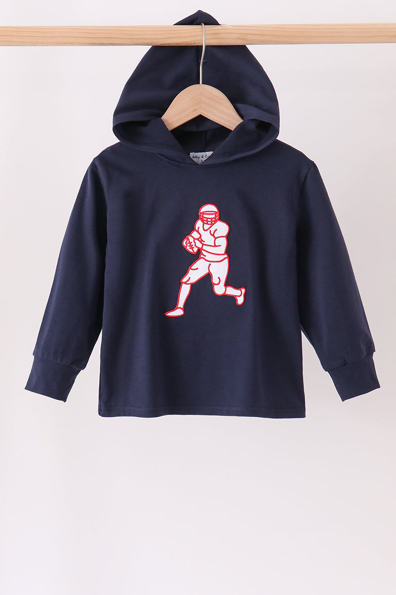 Navy Football Embroidery Hoodie - Aaria Tees Aaria Tees